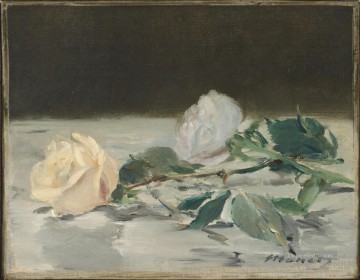  mantel Arte - Dos rosas sobre un mantel flor Impresionismo Edouard Manet